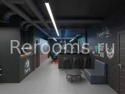 Компьютерный клуб 138.42 м², Стиль Хай-тек: купить готовый дизайн-проект  коммерческого помещения в стиле \"Хай-тек\" для компьютерного клуба - ReRooms