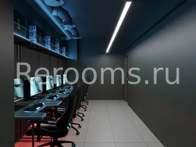 Компьютерный клуб 138.42 м², Стиль Хай-тек: купить готовый дизайн-проект  коммерческого помещения в стиле \"Хай-тек\" для компьютерного клуба - ReRooms