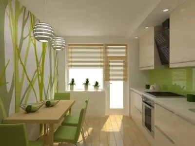 Дизайн прямоугольной кухни с балконом - 72 фото