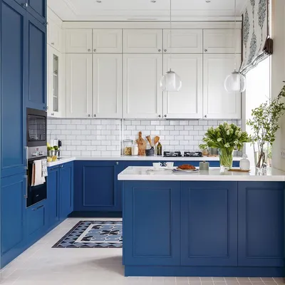 Сине белая кухня в интерьере - 67 фото
