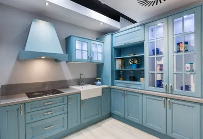 Дизайн кухни в голубом цвете: 70+ фото примеров