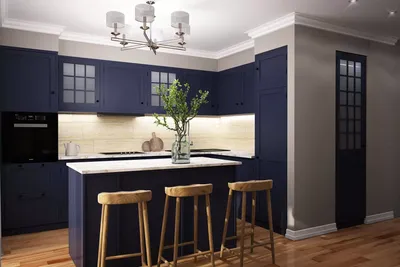 Дизайн интерьера кухни в сочном синем цвете