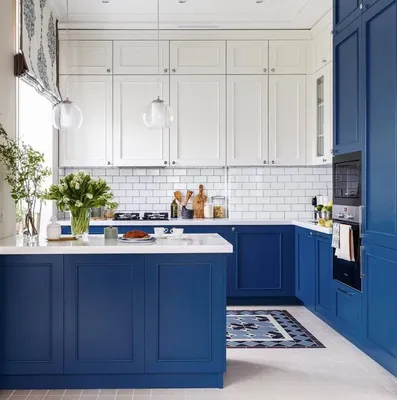 Кухня в сине белом цвете - 70 фото