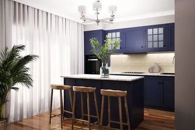 Дизайн интерьера кухни в сочном синем цвете