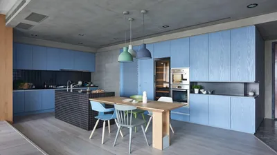 Синяя кухня в интерьере - сочетание цвета и оформление дизайна