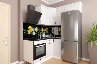 Маленькая угловая кухня с холодильником - 66 фото