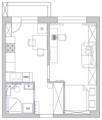Однокомнатная квартира 33 кв.м: фото дизайна интерьера, варианты планировки  | Houzz Россия