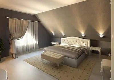 Дизайн спальни мансардного этажа в частном доме - 68 фото