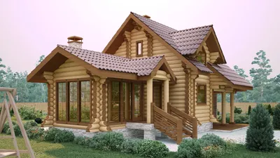 Фасад деревянного дома-сруба