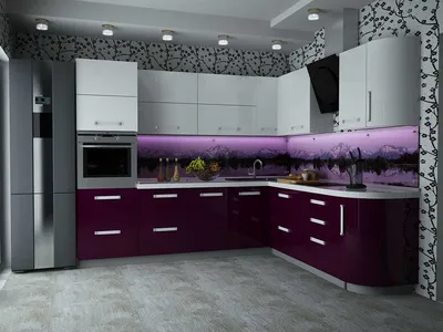 Дизайн бело-фиолетовой кухни в интерьере: варианты комбинаций, фото-идеи  оригинальных примеров оформления