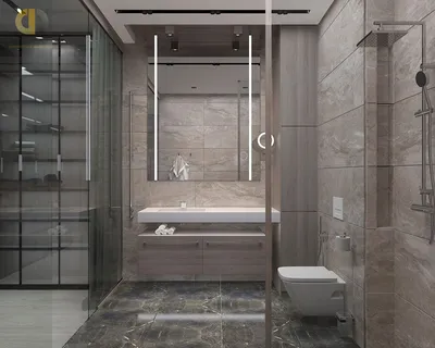 Душ и туалет в современной ванной комнате, оформленной в минималистичном  стиле. дизайн интерьера гостиницы, квартиры или дома. стандартная  современная ванная комната с душевой кабиной, отделенная стеклянной стеной.  | Премиум Фото