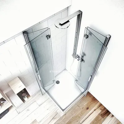 Оригинальный дизайн ванной комнаты с душевой перегородкой из стекла