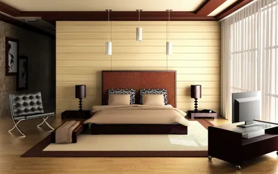 Дизайнерская светлая спальня с большой кроватью - обои на рабочий стол