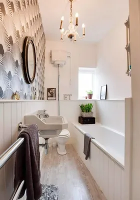 Дизайн длинной ванной комнаты - 68 фото