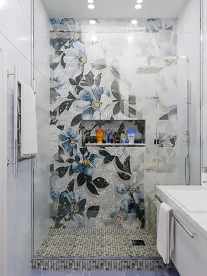Ванная комната с душевой из плитки - 69 фото