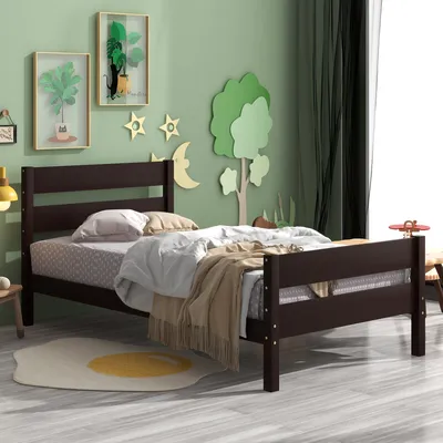 Современная двуспальная кровать с изголовьем кровати и подставкой для ног,  цвет эспрессо, прочная, домашняя мебель - купить по выгодной цене |  AliExpress