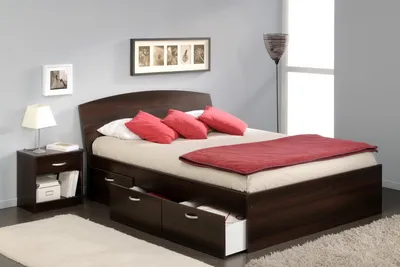 Двуспальная кровать с ящиками для хранения белья: преимущества конструкции,  разновидности, что учесть при выборе, как расположить в интерьере