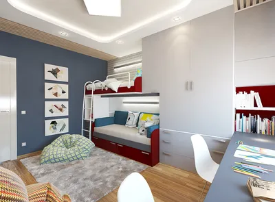 Дизайн-проект детской комнаты 15 кв. м для двух мальчиков разного возраста  | Студия Дениса Серова