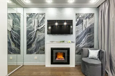 Фото дизайна классического интерьера гостиной с камином и телевизором