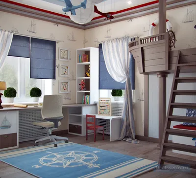 дизайн детской комнаты 18 кв м в морском стиле | Студия Дениса Серова
