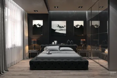 Дизайн интерьера спальни в черном цвете - Работа из галереи 3D Моделей