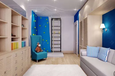 Интерьер детской комнаты со спортивным уголком