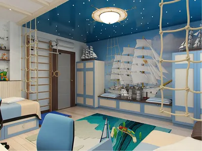 Детская комната в морском стиле: 50 фото-идей оформления детской для  мальчика и девочки
