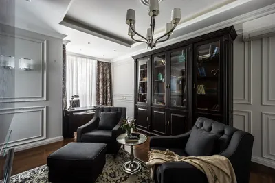 Классический темный интерьер большой квартиры 🖤 Декор и мебель в кухне,  холле, спальне