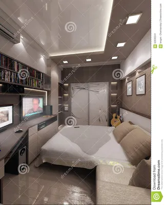 Спальня молодого человека, дизайн интерьера, представляет 3D Стоковое  Изображение - изображение насчитывающей ð¼ñƒð»ñœñ‚ð¸, ð¶ð¸ñ‚ñœ: 62630241