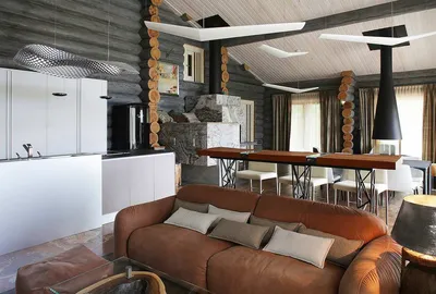 Интерьер дома из оцилиндрованного бревна – дизайн бревенчатого сруба внутри  + фото