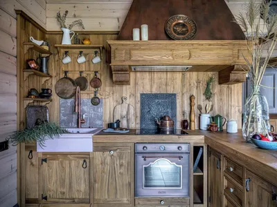 Кухня в охотничьем домике - 69 фото