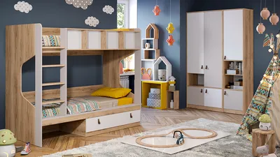 Интерьер детской комнаты для двух разнополых детей.