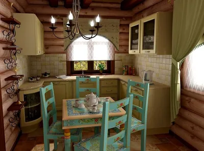 Маленькая кухня в деревянном доме - 68 фото