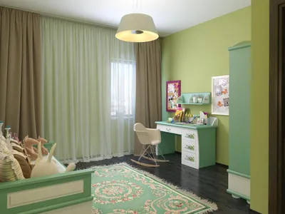 Детская комната с зелеными обоями - 76 фото