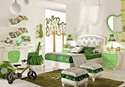 Детская - pm4/005. Бело-зеленая детская комната с письменным столом от  фабрики PM4