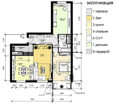 Перепланировка квартир в доме серии П44Т на примере трехкомнатной квартиры