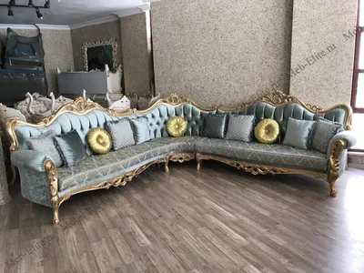 Султан диван угловой золото (ткань голубая) — купить со склада в интернет  магазине мебели