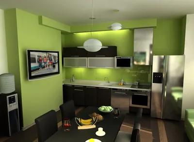 Дизайн-проект кухни в зеленом цвете - Me House