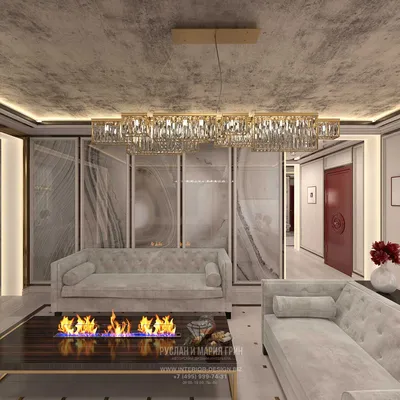 Дизайн зала с камином в квартире - 60 фото