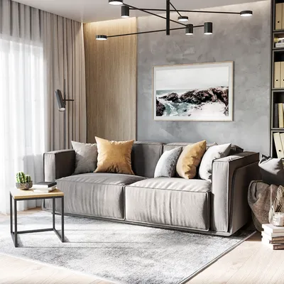 Интерьер гостиной с серым диваном Vento Light — фабрика современной  дизайнерской мебели SKDESIGN