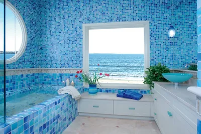 Интерьер ванной в голубом цвете