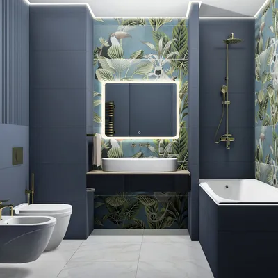 Современная ванная комната в синем цвете