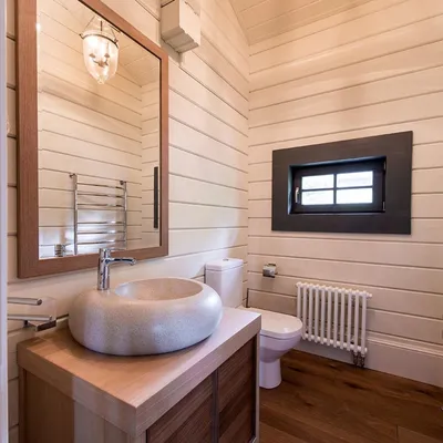 Дизайн ванной комнаты в деревянном доме - 70 фото