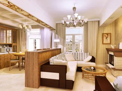 Дизайн интерьера совмещенной гостиной: объединение, основные зоны, подиум  для зонирования, гостиную со спальней, освещение | iLEDS.ru