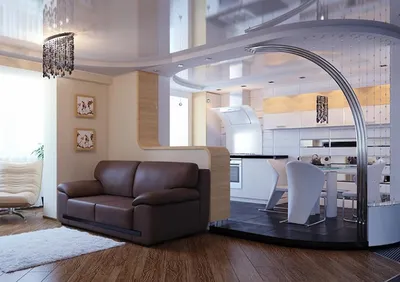 Дизайн интерьера совмещенной гостиной: объединение, основные зоны, подиум  для зонирования, гостиную со спальней, освещение | iLEDS.ru