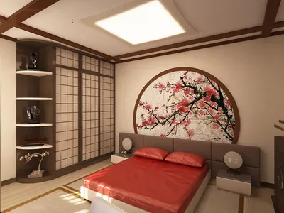 Спальня в японском стиле — отделка, цвет, мебель, текстиль