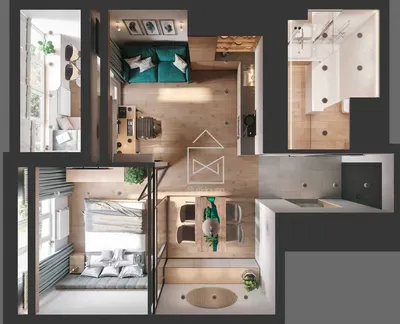 Дизайн квартиры студии со стеклянными перегородками - Фото интерьеров