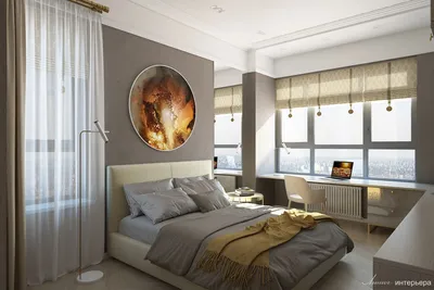 Дизайн спальни с двумя окнами | Дизайн-проекты, Интерьер, Идеи для мебели