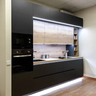 Прямая кухня лофт с комбинированными фасадами \"Модель 745\" в Саратове -  цены, фото и описание.
