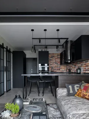 Красивые черные кухни-гостиные – 135 лучших фото дизайна интерьера кухни |  Houzz Россия